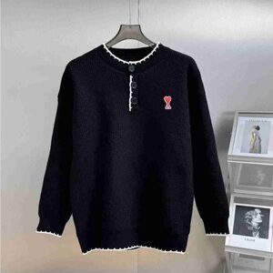 Ami Black Crewneck Sweater with White Trim